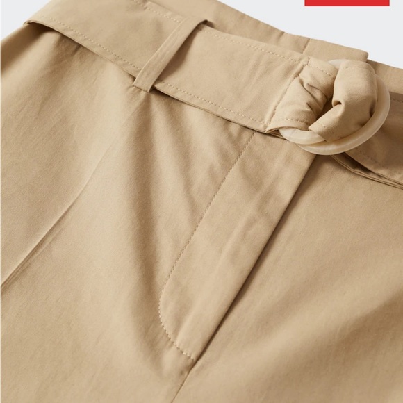 Mango Belted Khaki Cotton Wide Leg Pants - Picture 5 of 10
